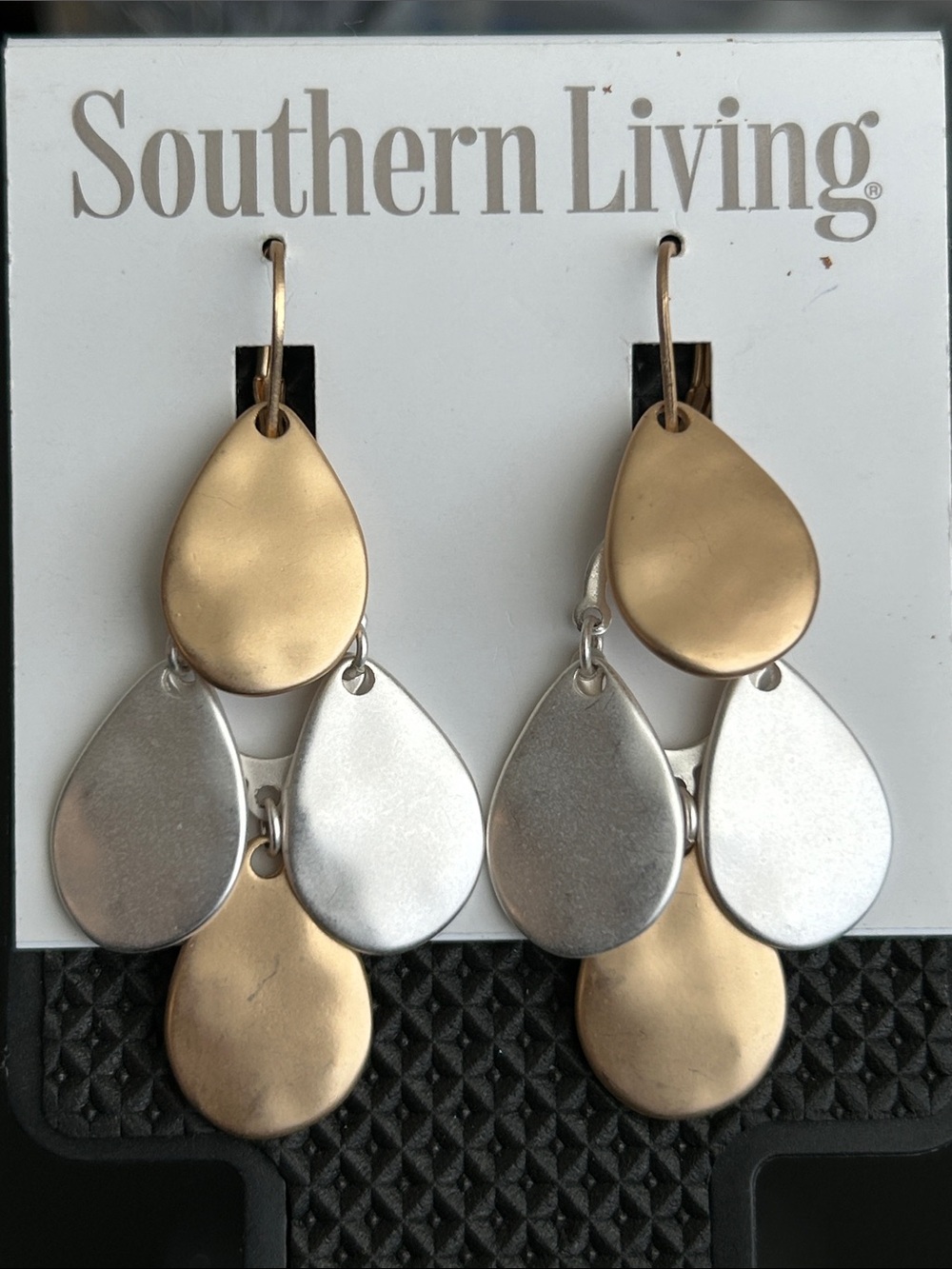 Southern Living Gold and Silver Layered Teardrop Dangle Earrings
